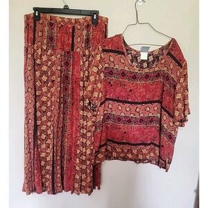 90s‎ Y2K Rabbit Designs African Safari Sz 14 Top Maxi Skirt Boho Artsy Festival
